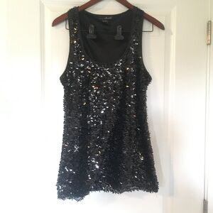 Willi Smith Black Sequined Racerback Tank Size Large Scoop Neck Top